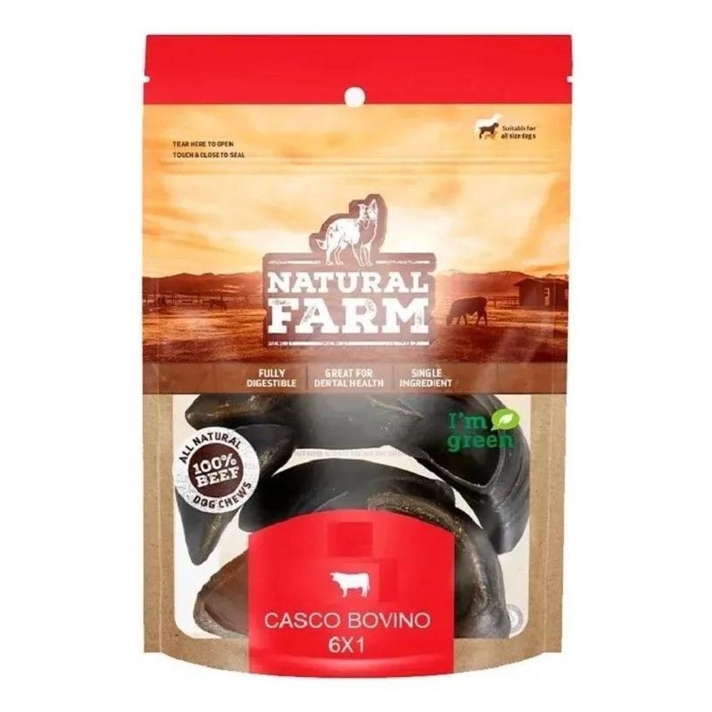 2X Mordedor Natural Para Cães Natural Farm - 6 Cascos Bovino