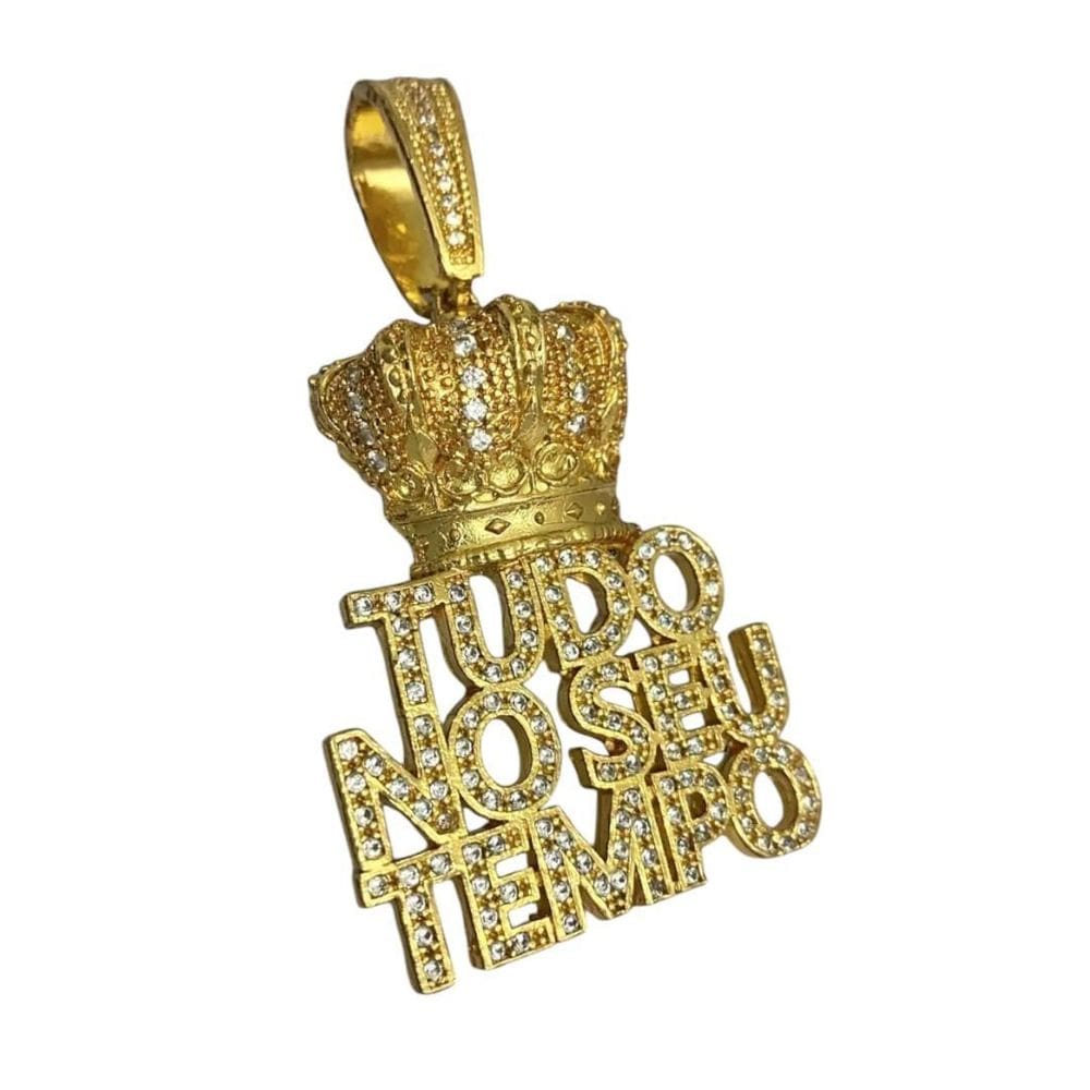 Pingente Coroa Tudo No Seu Tempo  G  - Banhado A Ouro 18K