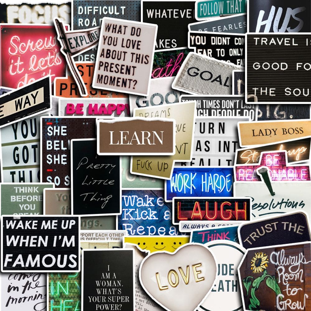 Adesivos, 50 unidades/lote, textos em inglês, vinil impermeável, Anime Sti