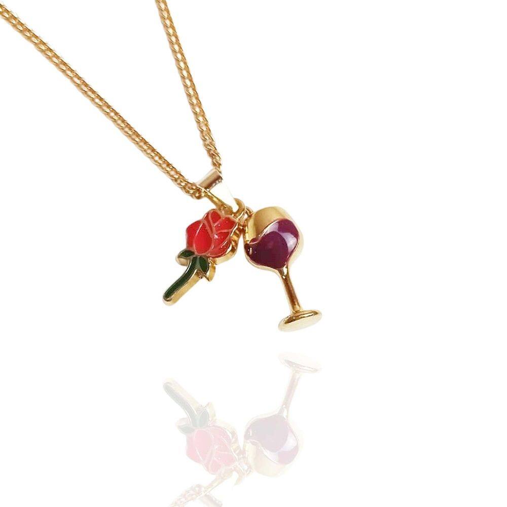 Colar Laroiê Pomba Gira Dourado - Botão De Rosa E Taça