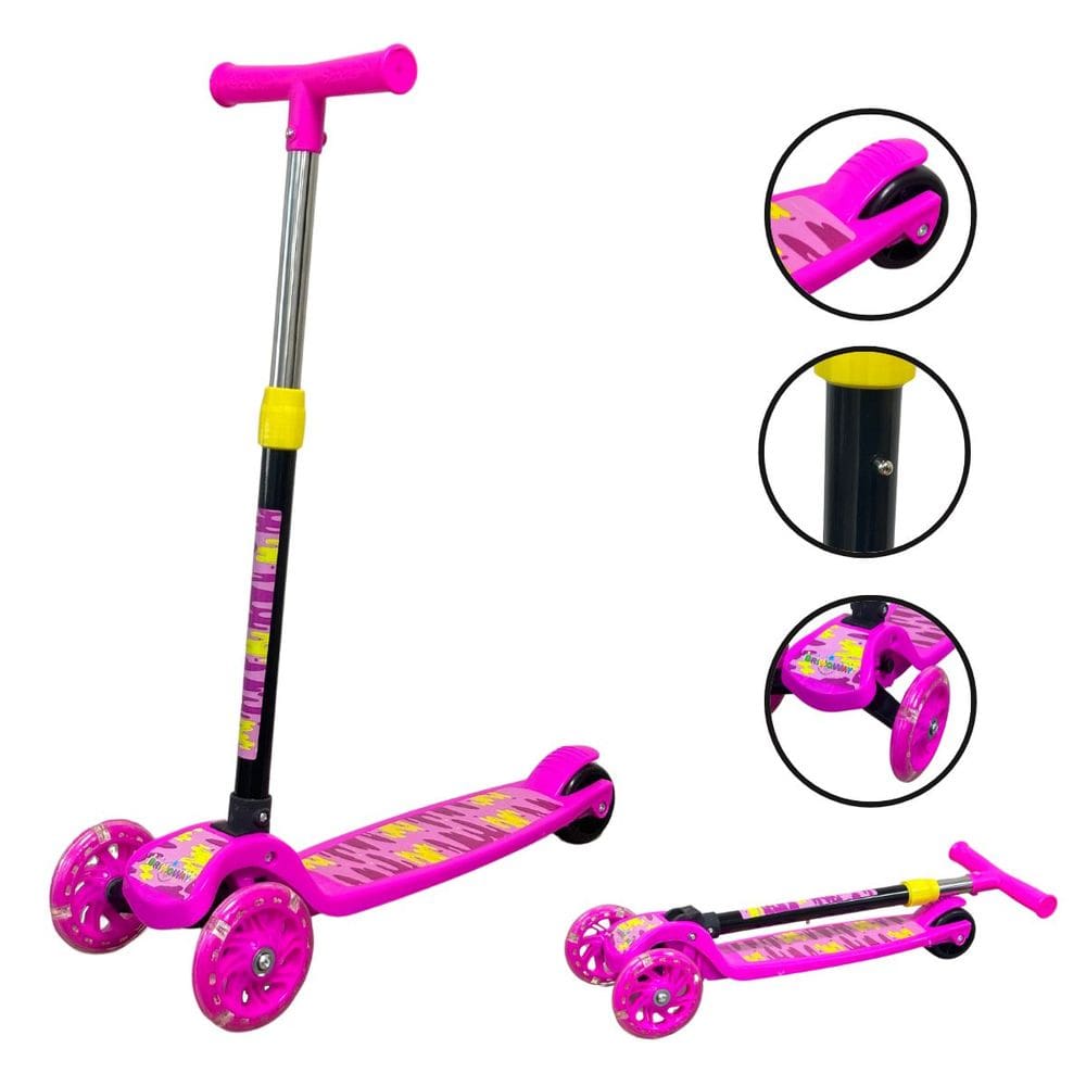 Patinete Infantil 3 Rodas em Pvc Freio Dobrável Altura Ajustável Menina Rosa Importway Bw-283 Rs