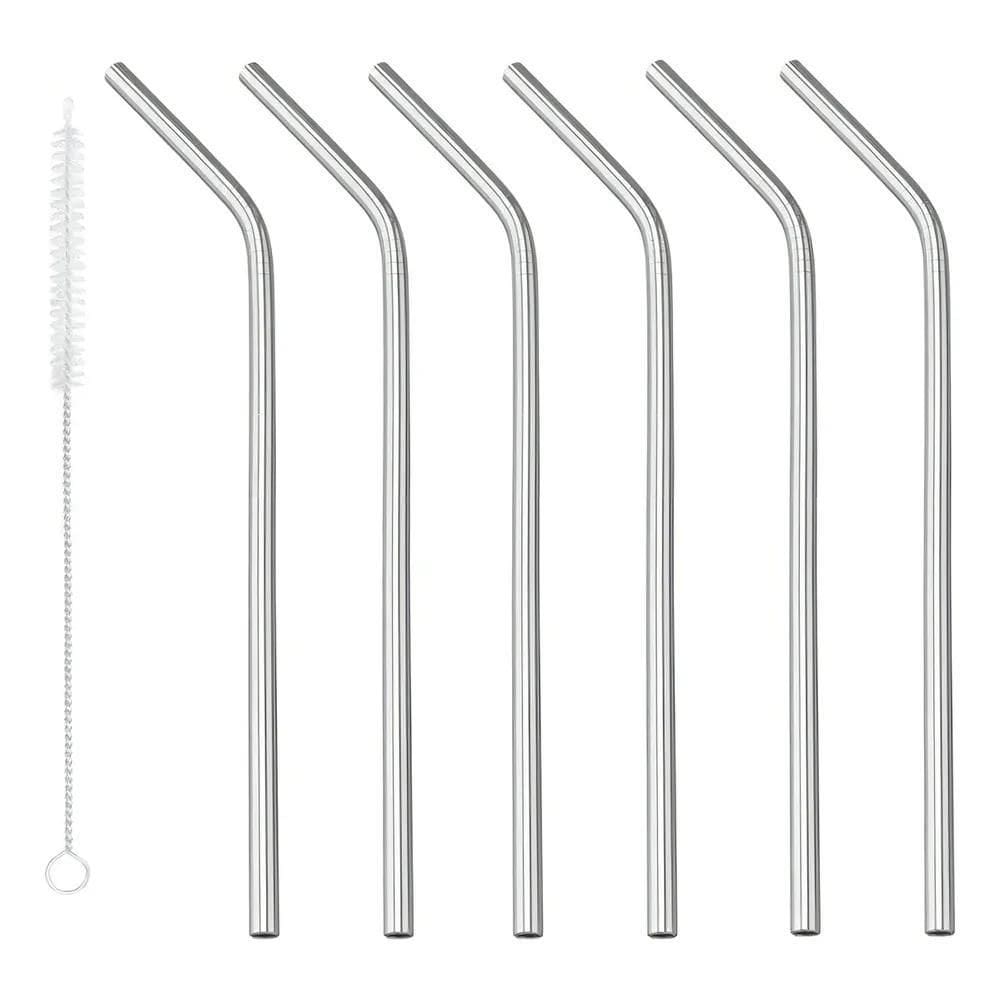 2X Kit 6 Canudos De Aço Inox Com Escova De Limpeza