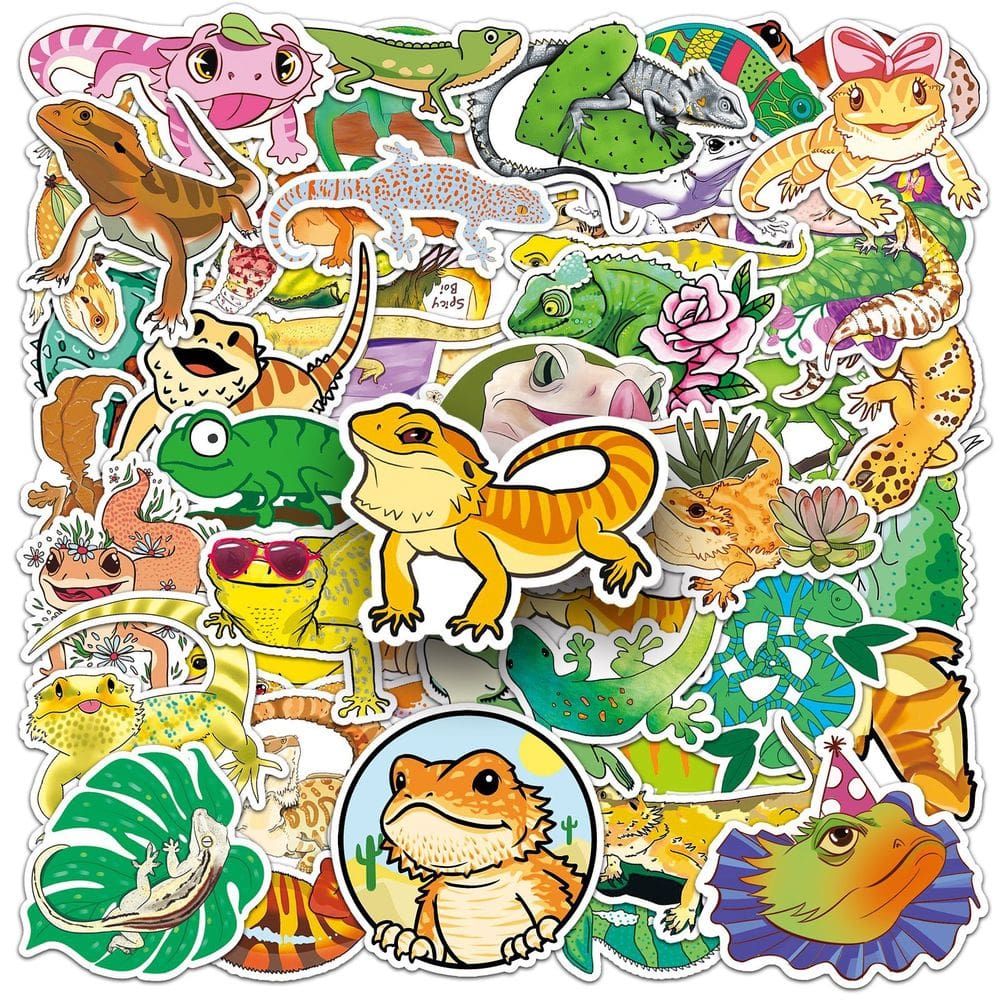 Adesivos, 50 unidades/lote, Lizards Animals, vinil impermeável, conjunto de anime