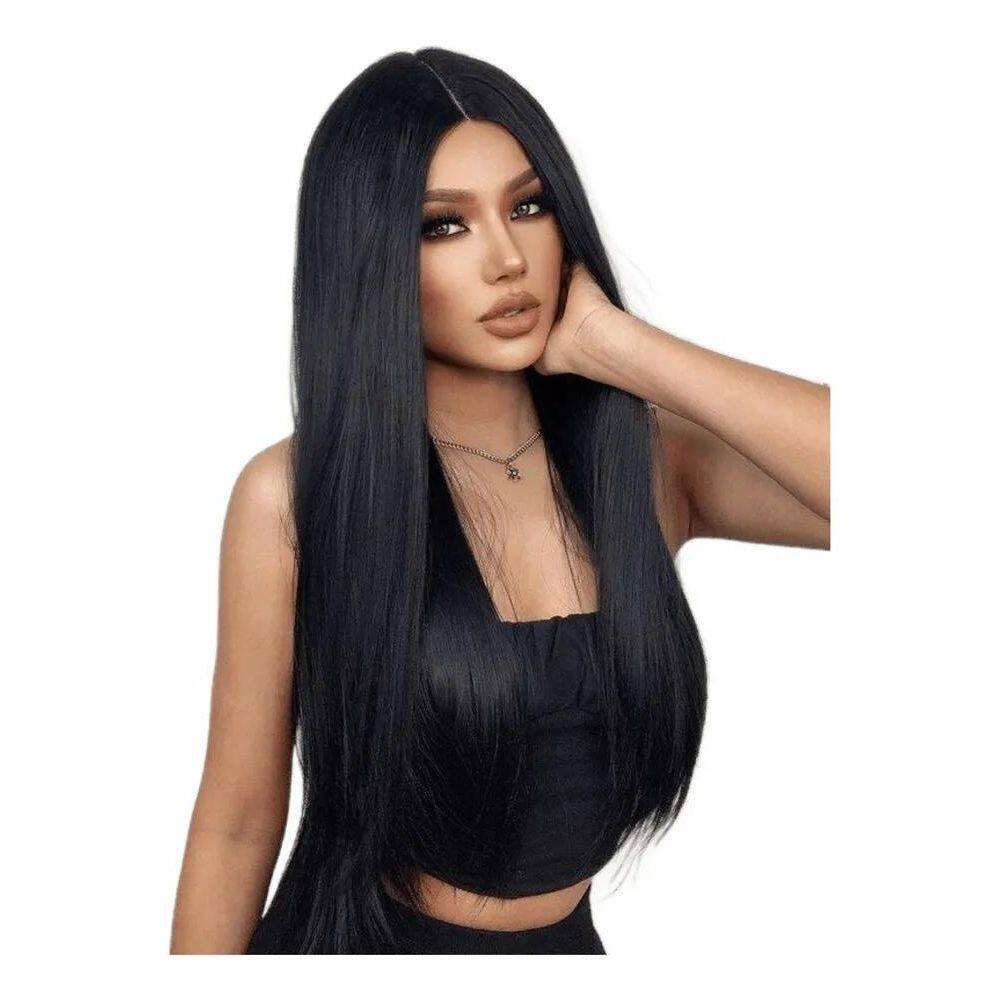 2X Peruca Lace Orgânica Preto Moreno Liso Ondulado