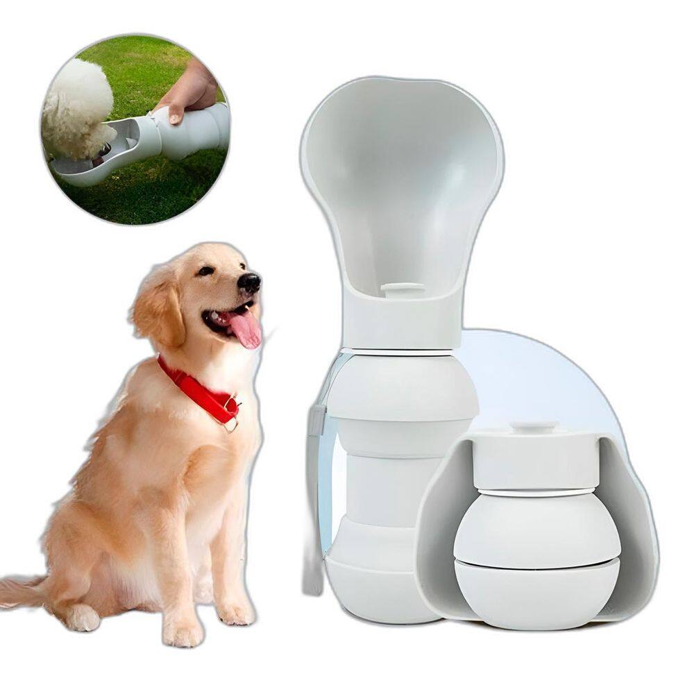 Bebedouro Dobrável Para Pets Silicone 300Ml Flexível Branco