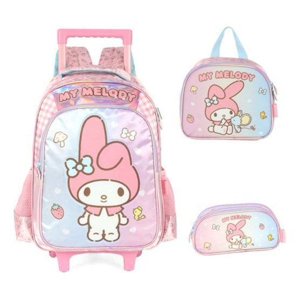 Kit Mochila Rodinhas Infantil My Melody E Kuromi Cinnamoroll