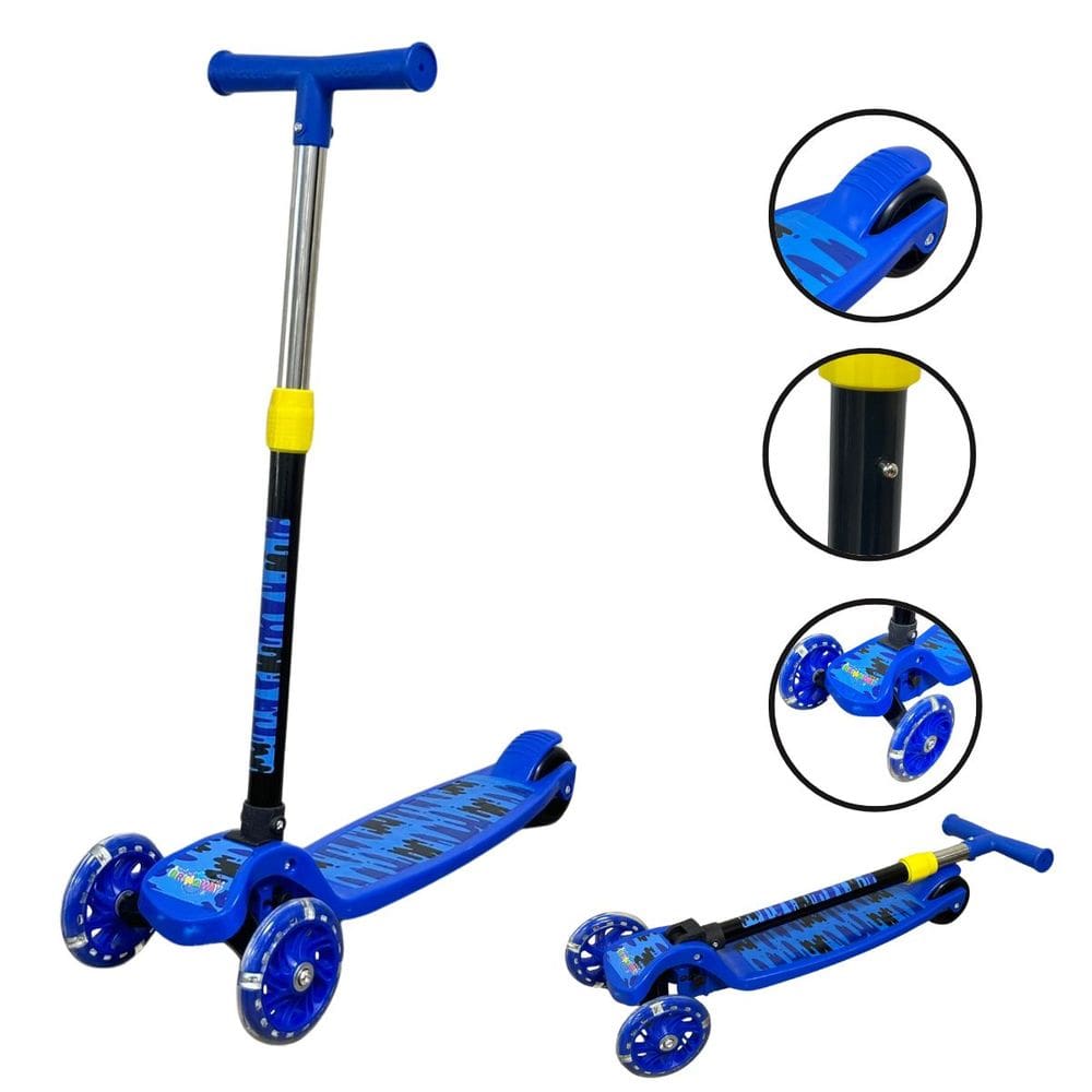 Patinete Infantil 3 Rodas em Pvc Freio Dobrável Altura Ajustável Menino Azul Importway Bw-283 Az