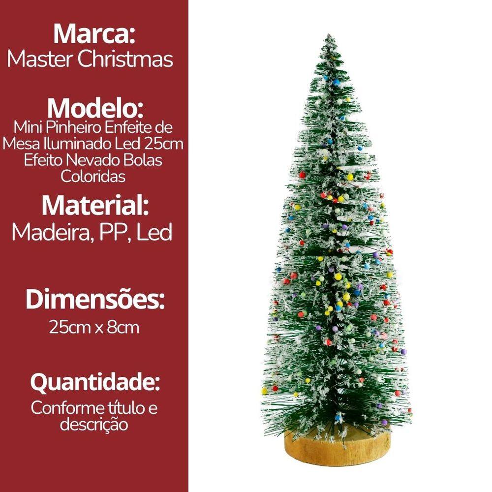 Pinheiro Iluminado Enfeite de Mesa Árvore Nevada LED Sequencial e Base de Madeira 25cm