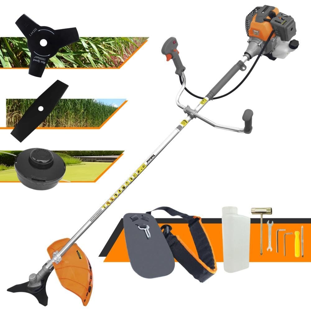 Máquina de Cortar Grama À Gasolina Tekna RL520P 2T 52cc 2HP de Alta Performance Completa Com Carretel Nylon + Lâmina 2 Pontas + Lâmina 3 Pontas