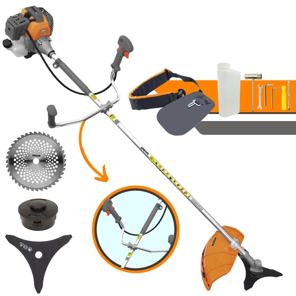 Roçadeira Robusta Tekna RL520P À Gasolina 2T 52cc 10.000rpm 2HP de Potência Completo Com Lâmina 3 Pontas + Lâmina 40 Dentes + Carretel Nylon