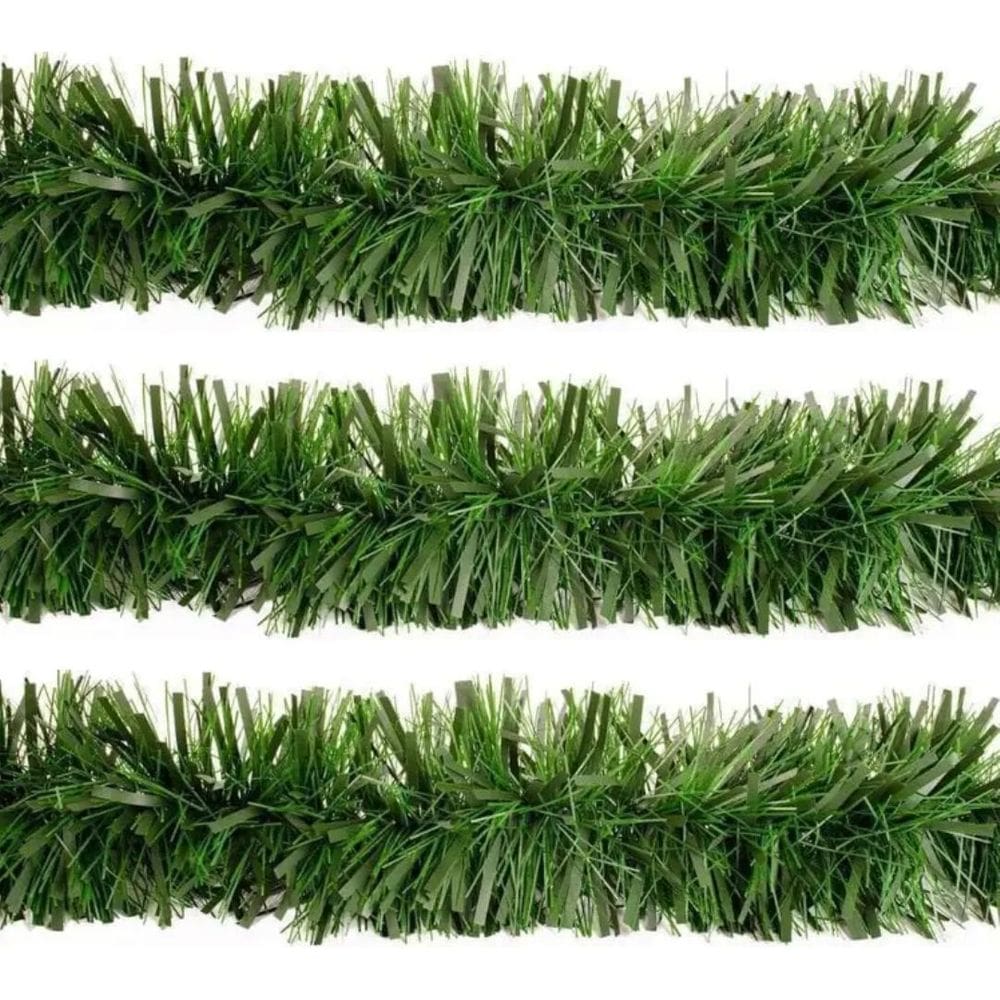Jogo 3 Festão de Natal Verde Fosco Premium Multi-Fitas 5m x 12cm Decoração Natalina