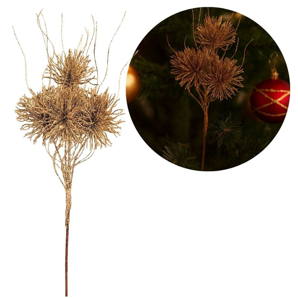 Galho Natalino Haste 4 Buchinhos Glitter Bronze Prime 46cm x 15cm