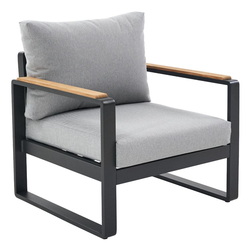 Poltrona Aluminio E Madeira Com Almofada 69x77cm Cinza