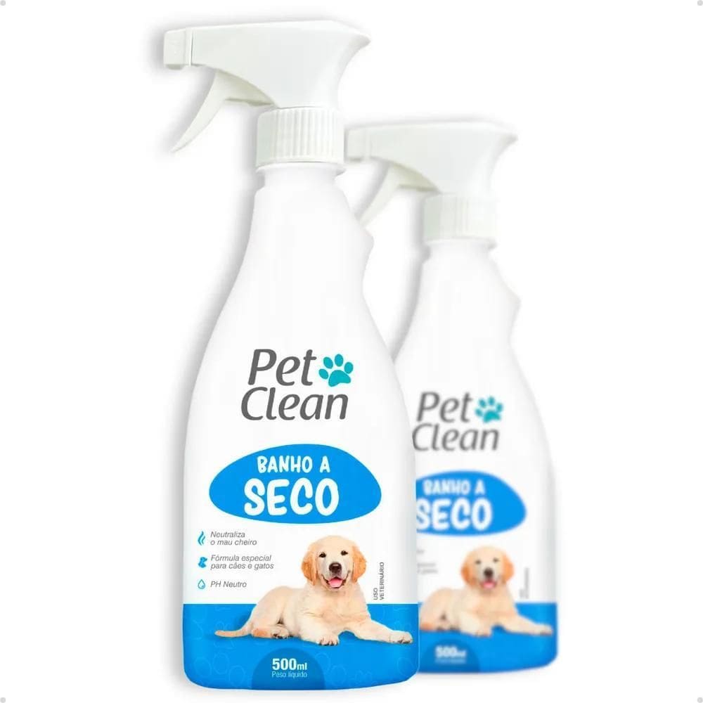 2X Kit Com 2 Banho A Seco Cães E Gatos Spray Pet Clean 500Ml