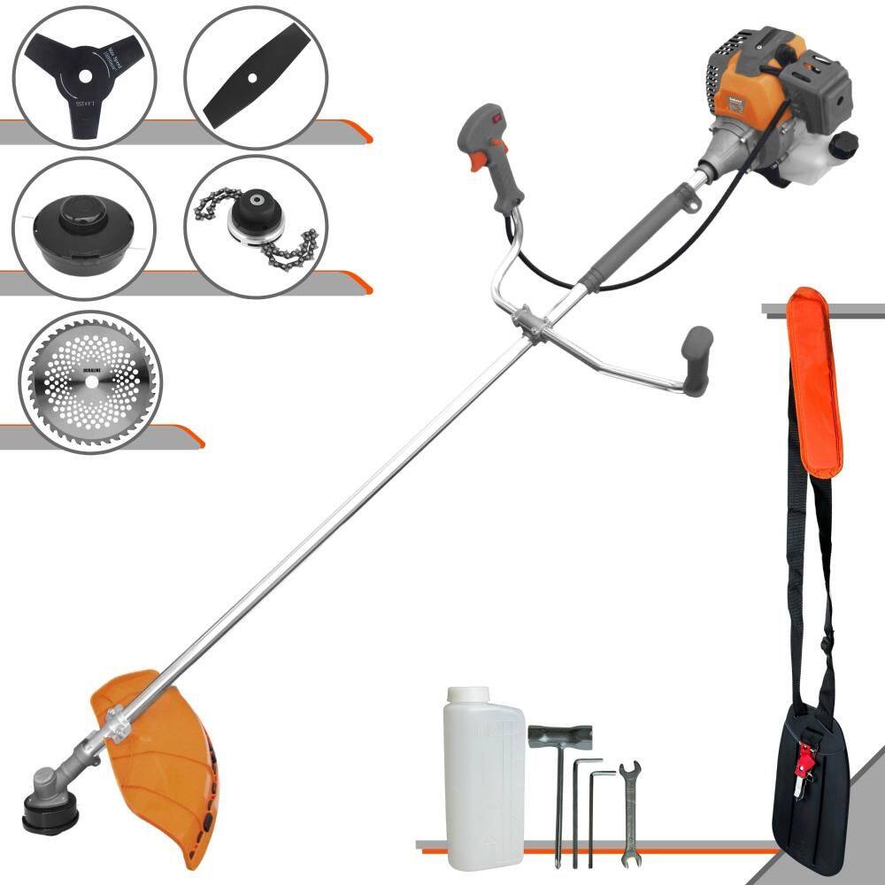 Podador de Cortar Grama Tekna RL520-P À Gasolina 2T 2HP 52cc Com Lâmina Facão + Lâmina 3 Pontas + Disco 40 Dentes + Trimmer + Carretel de Nylon