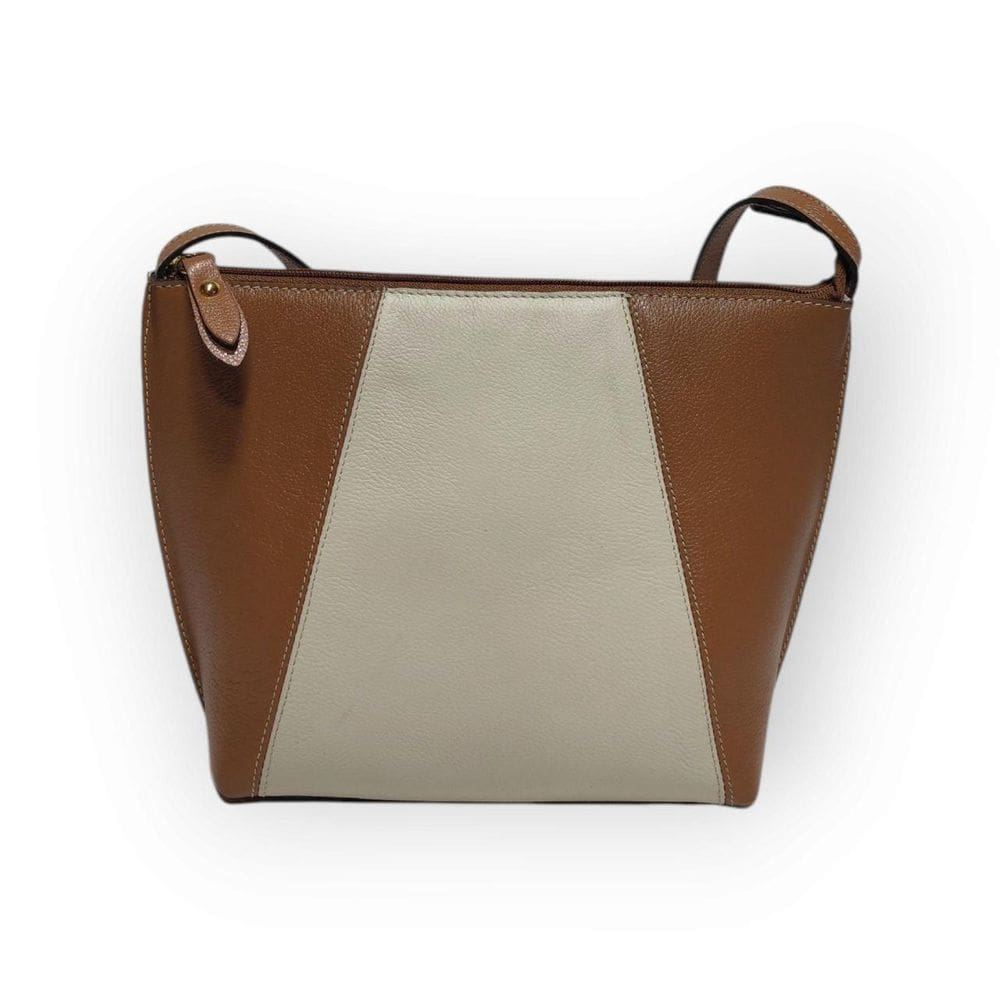 Bolsa Transversal Feminina Em Couro Caramelo Com Off-White