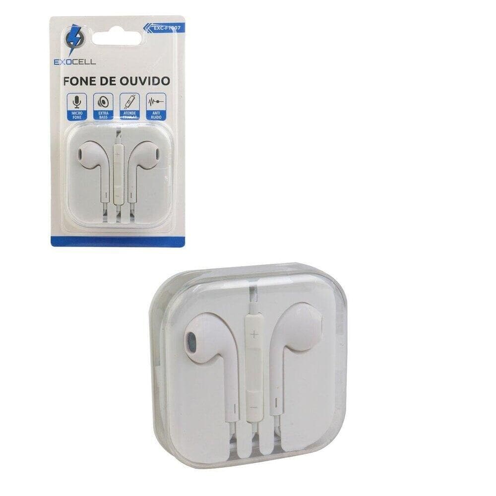 Fone de Ouvido com Microfone 120cm Estojo Branco - Tudo em Caixa