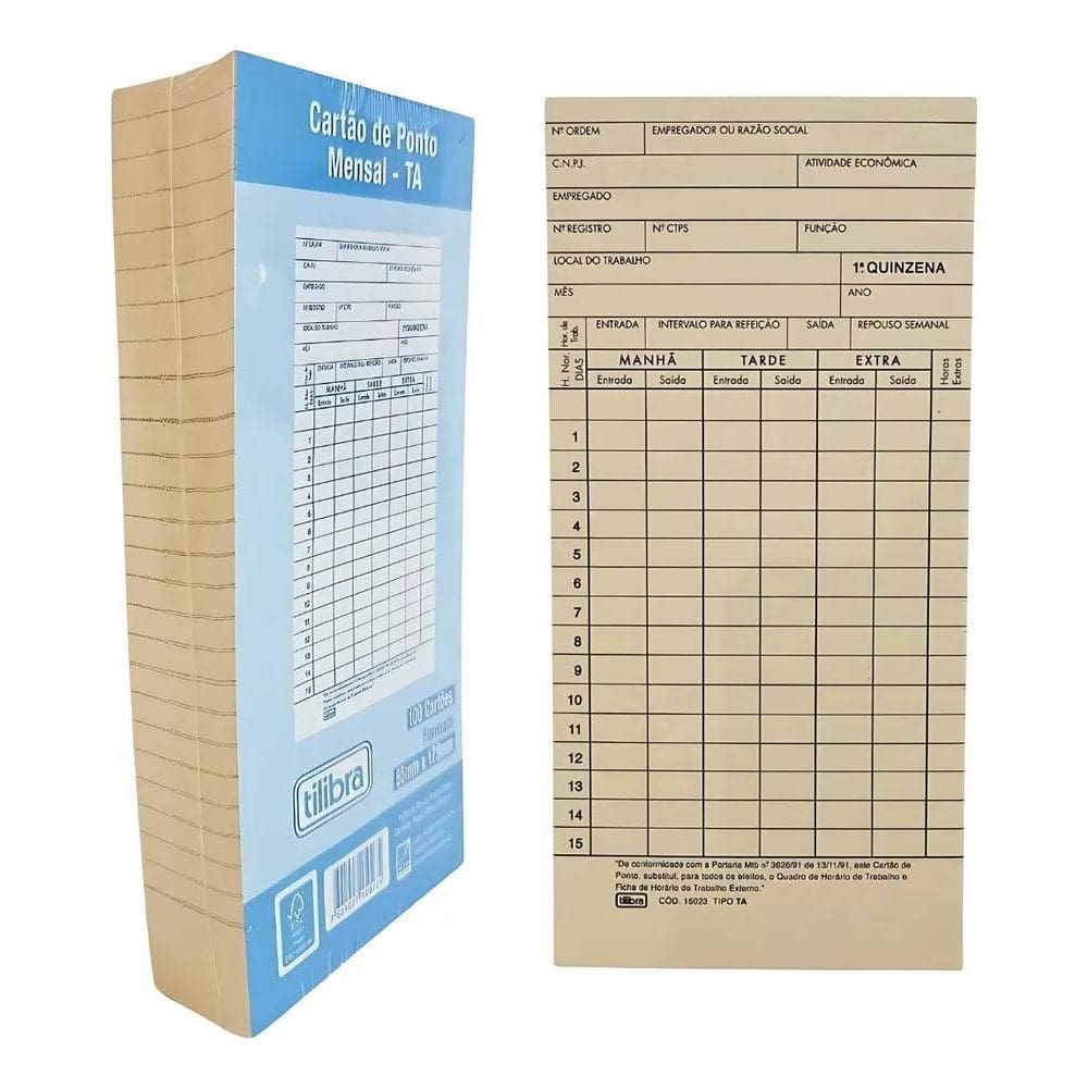 2X Cartão Ponto Mensal C/100 Folhas - Tilibra