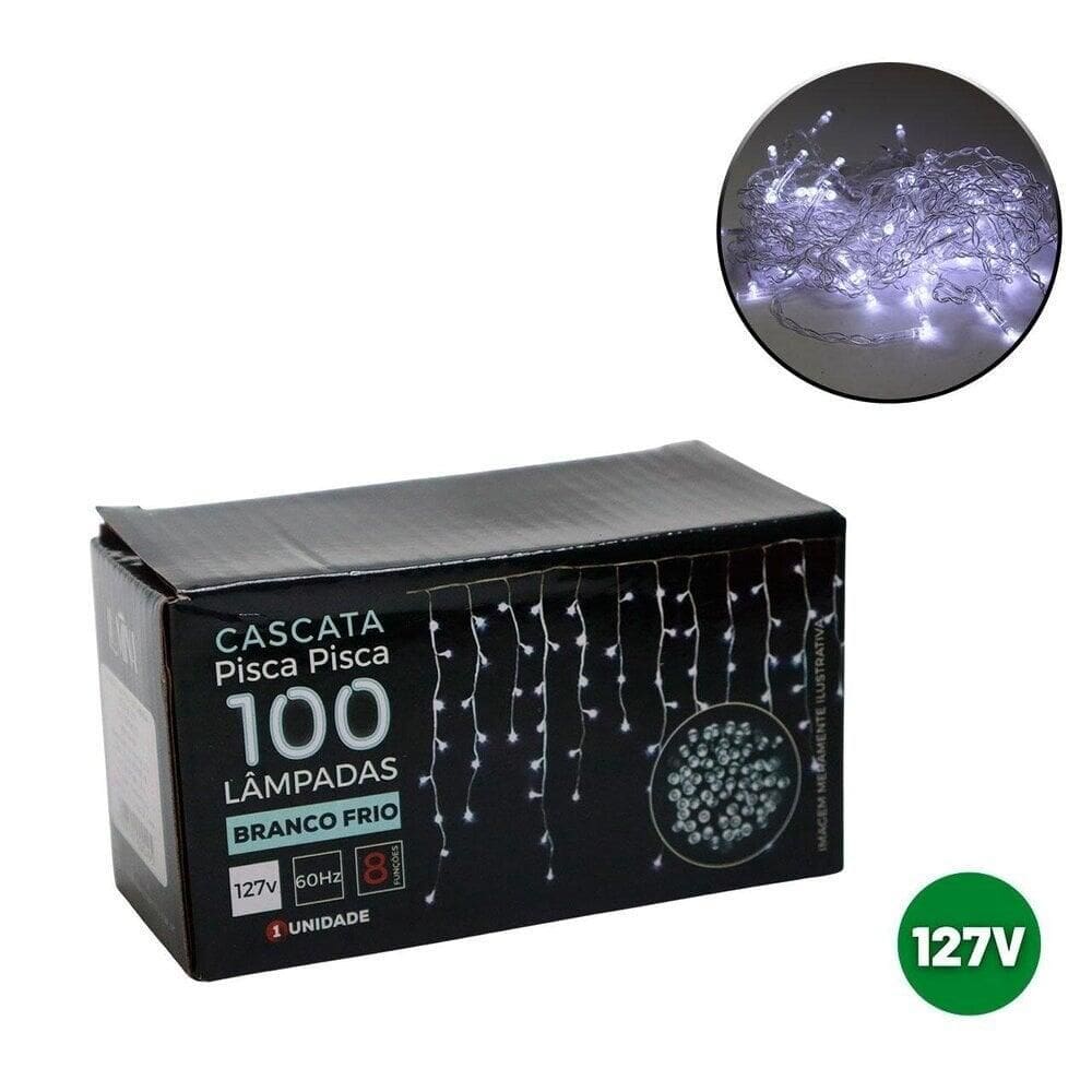 Cascata Pisca Branco 127V Fiotransp 100LED 1,9m 8F - Tudo em Caixa