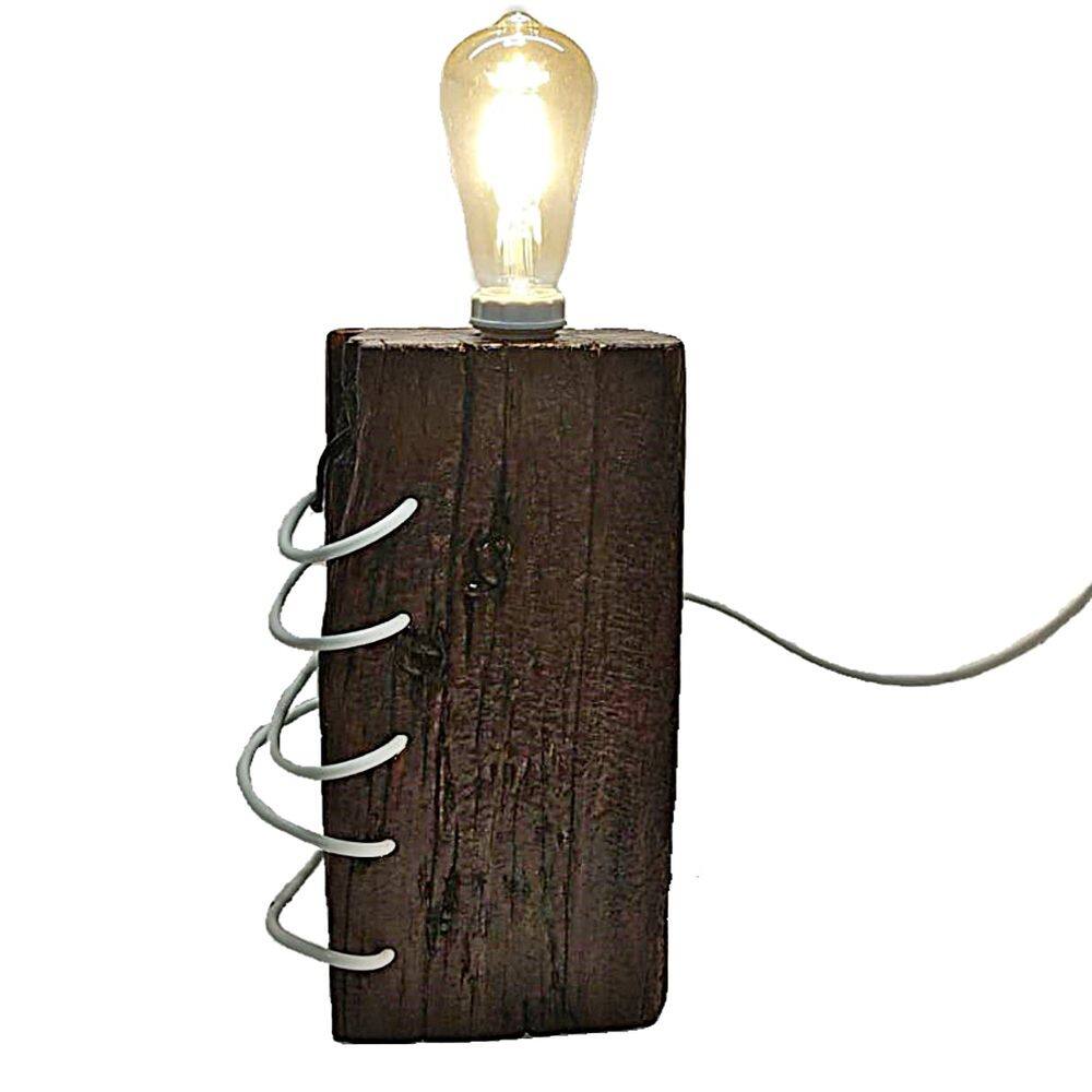 Luminária Rústica Mesa Madeira Demolição E27 Bivolt 30x15cm