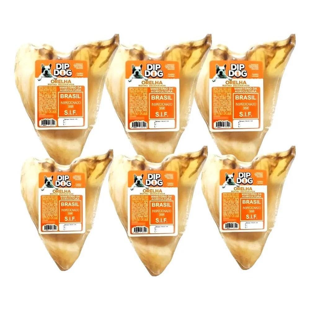 2X Orelha Bovina Petisco Natural Desidratada Cães Kit 6 Cor