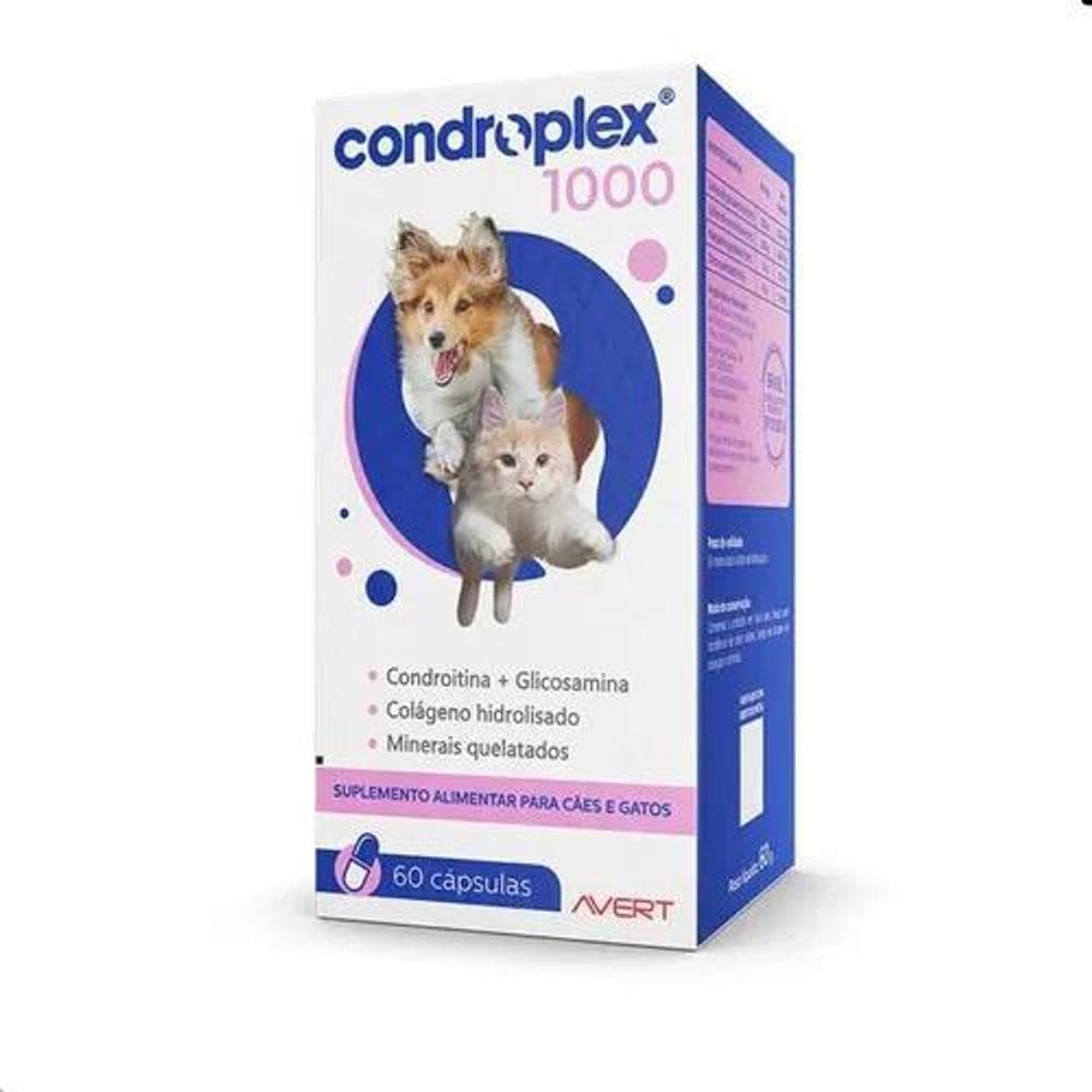 2X Condroplex 1000Mg 60Cáps Suplemento Cães E Gatos Condroit