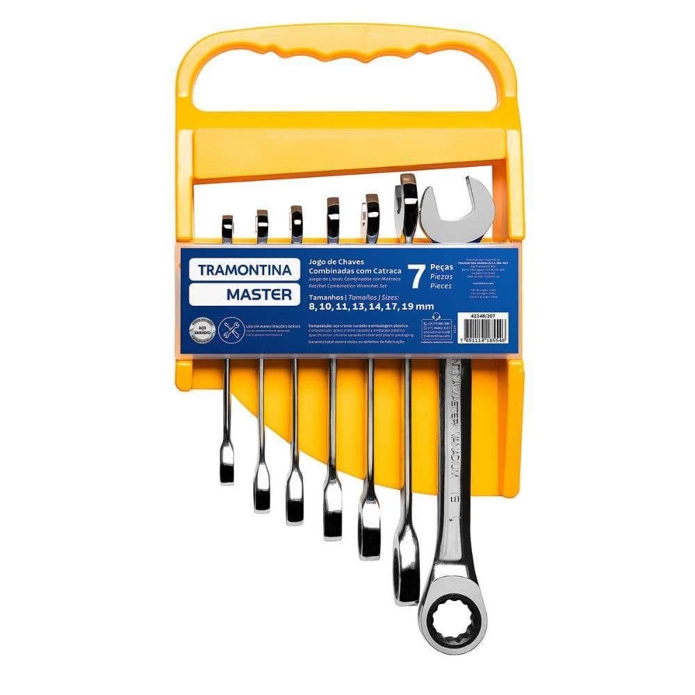Jogo de Chave Combinada Catraca 8 a 19 MM com 7 Peças TRAMONTINA