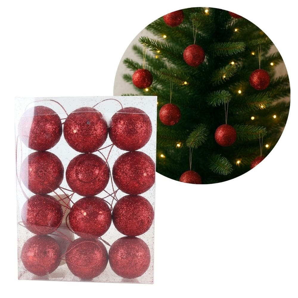 Kit 12 Bolas Natal Vermelho Max Glitter Prime 4cm na Caixa - Magizi