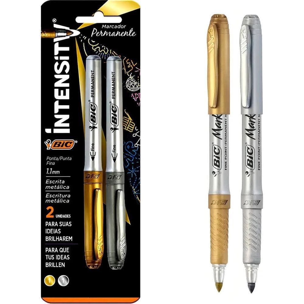 2X Kit 2 Marcador Permanente Metálico Prata E Dourado Bic