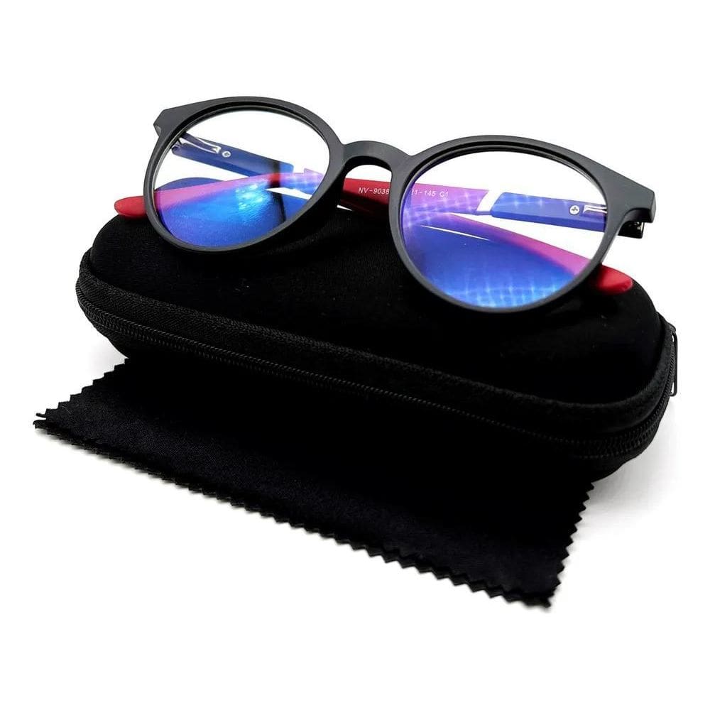 2X Armação Óculos Redondo Sem Grau Tr90 Lente Blue Ray Desca