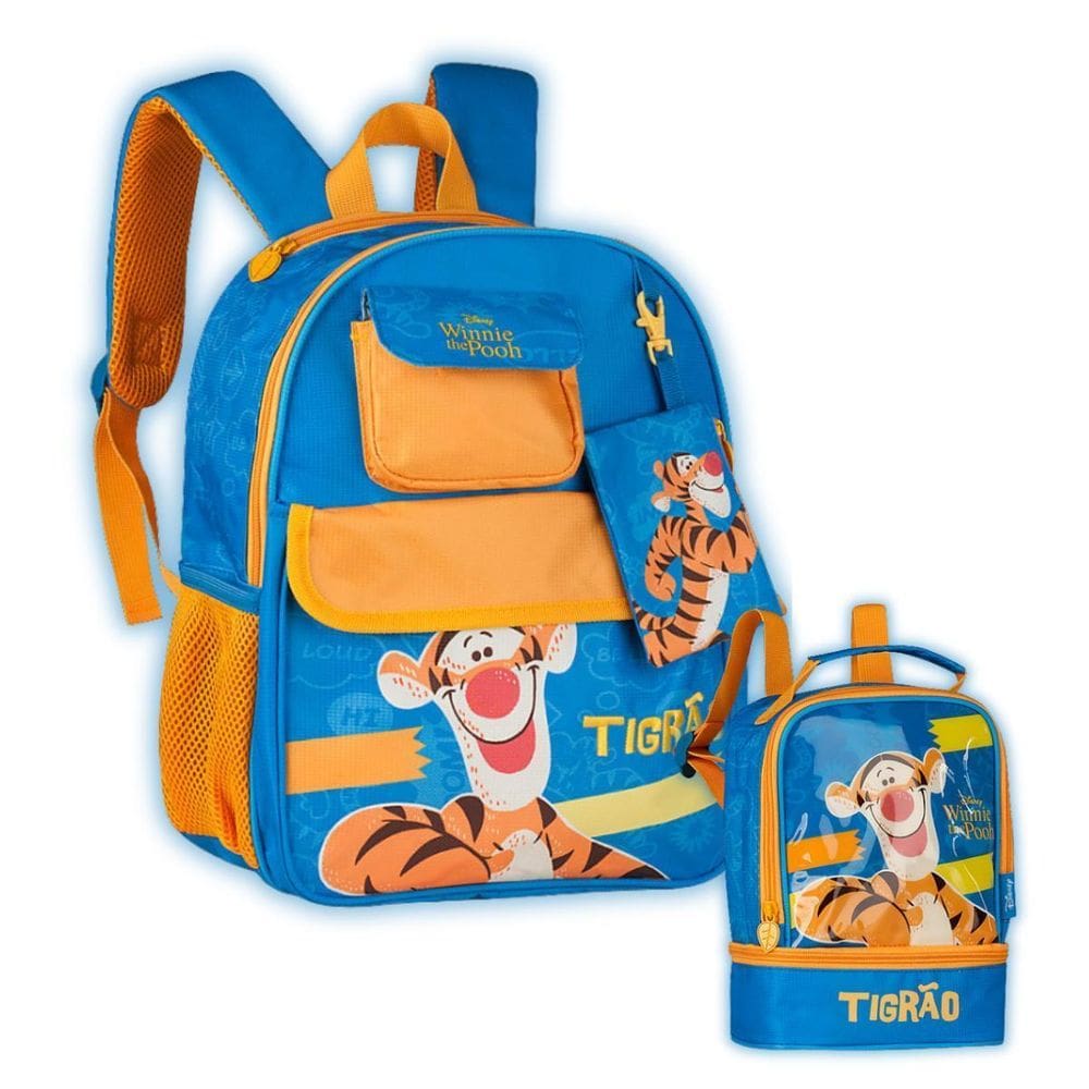 Kit Mochila Tigrão Costas Escolar Creche E Lancheira Meninos