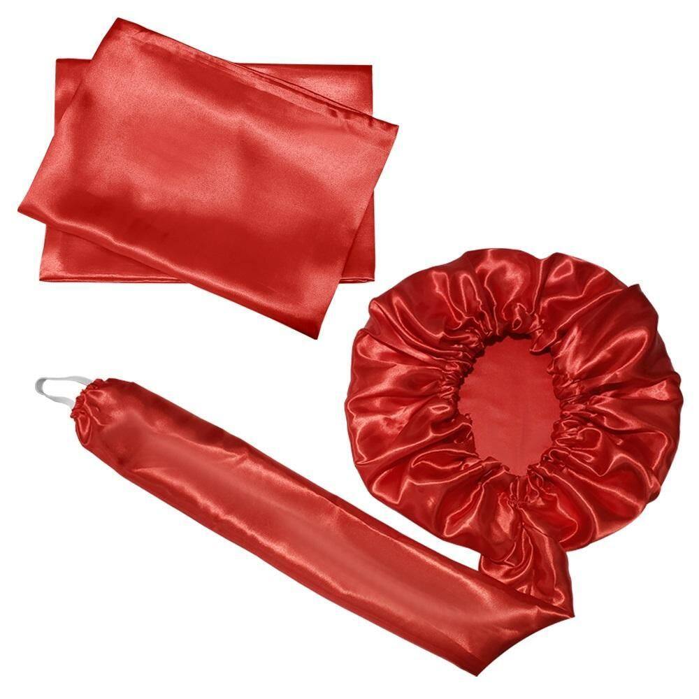 Kit 2 Touca Difusora + 4 Fronha 50X70 Cetim Seda Vermelha