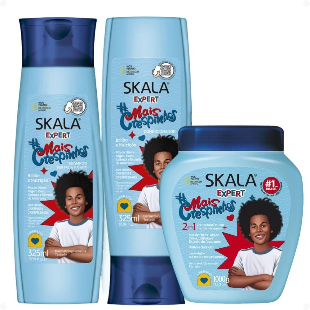 Kit Skala Expert Mais Crespinhos: Shampoo e Condicionador 325ml + Creme de Tratamento 1000g