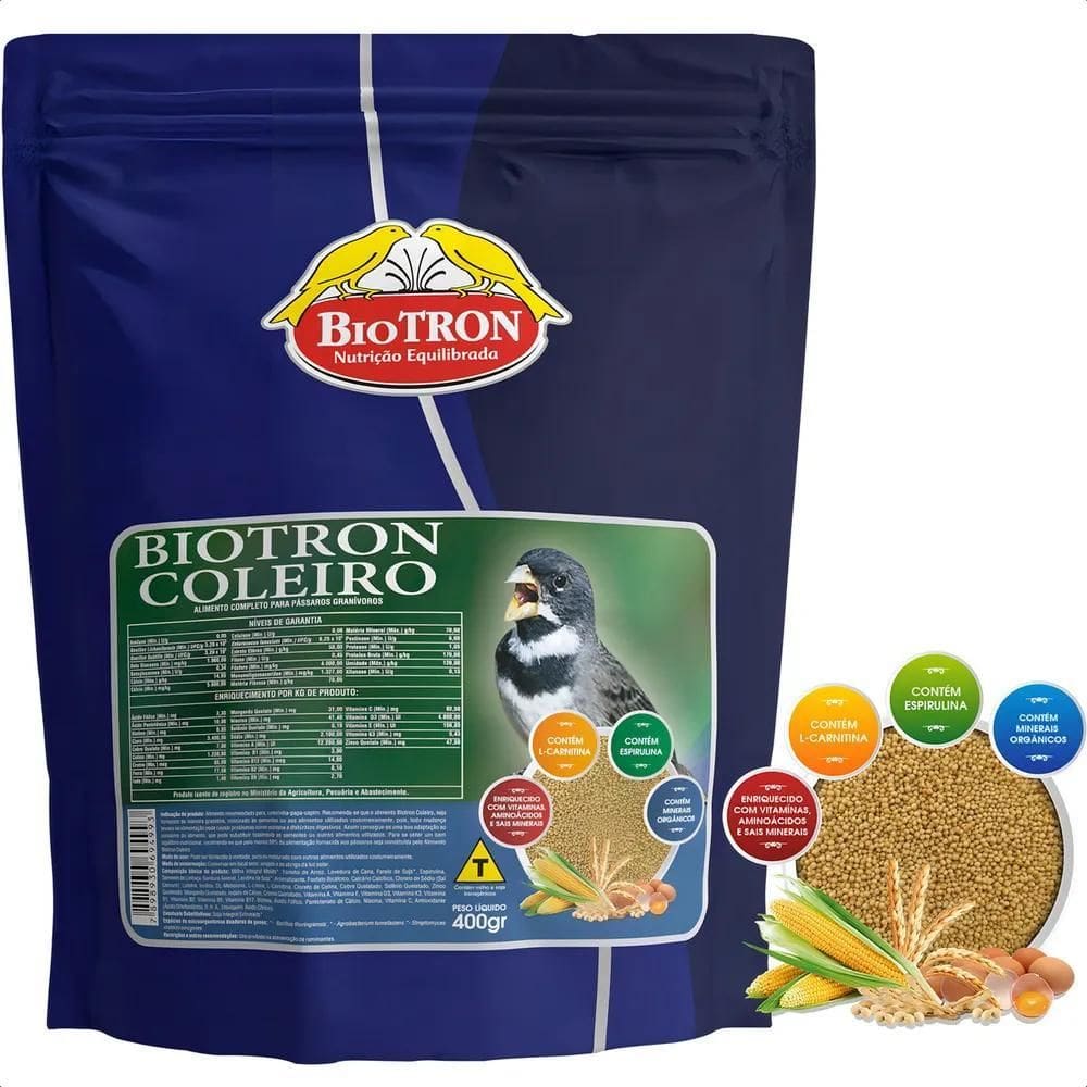 2X Ração Extrusada Coleiro 400Gr - Biotron - Coleirinha