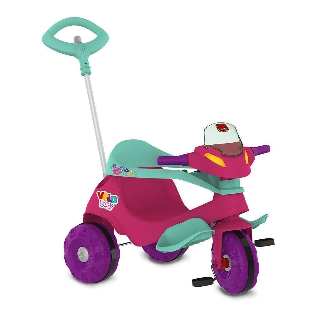 Triciclo Velobaby Passeio E Pedal Rosa Bandeirante