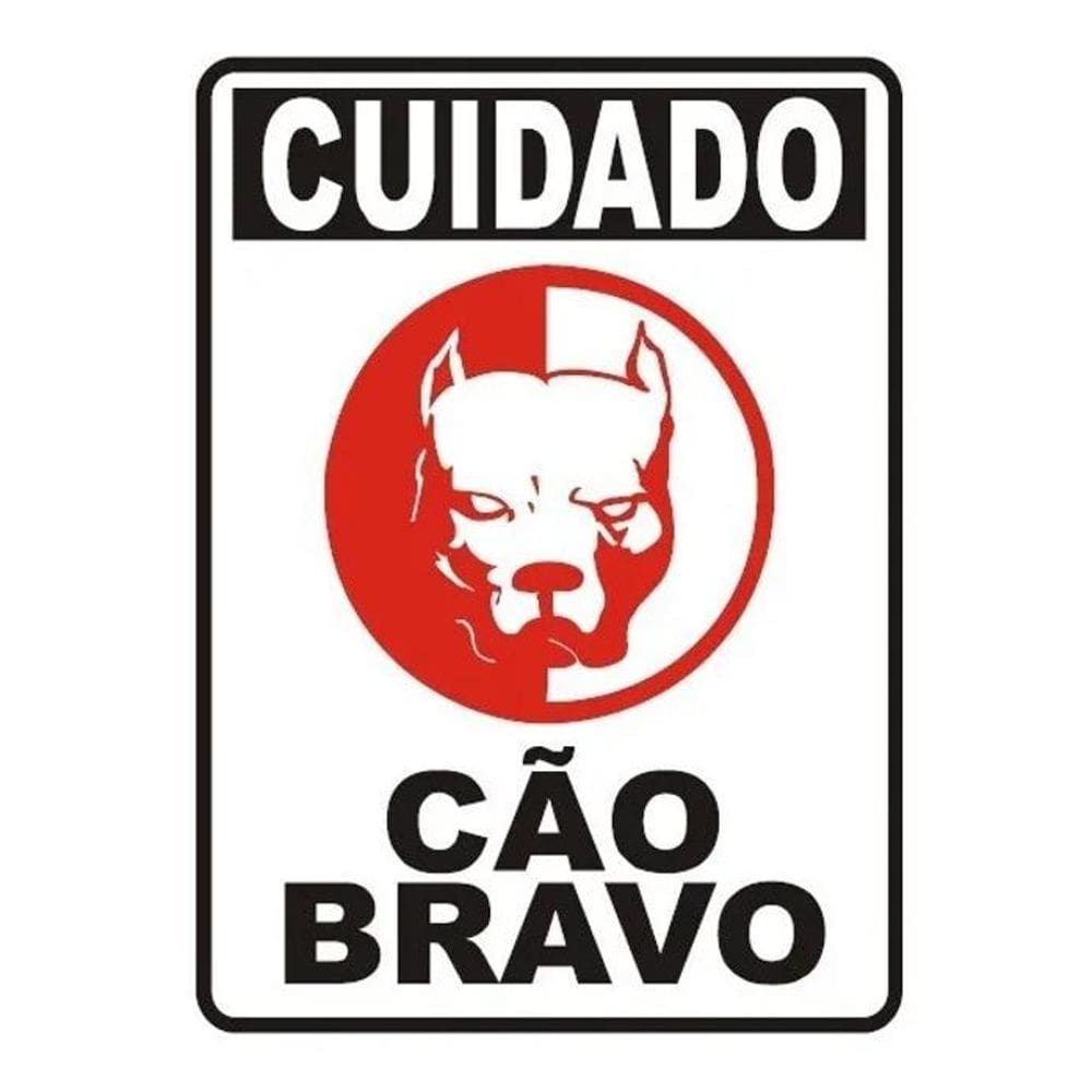 2X Placa De Sinalização Cuidado Cão Bravo