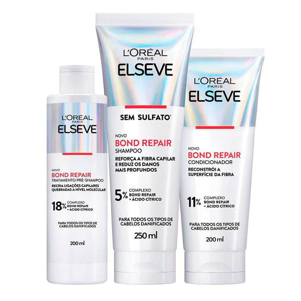 Kit Elseve Bond Repair Tratamento Pré Shampoo 200ml Shampoo 250ml e Condicionador 200ml