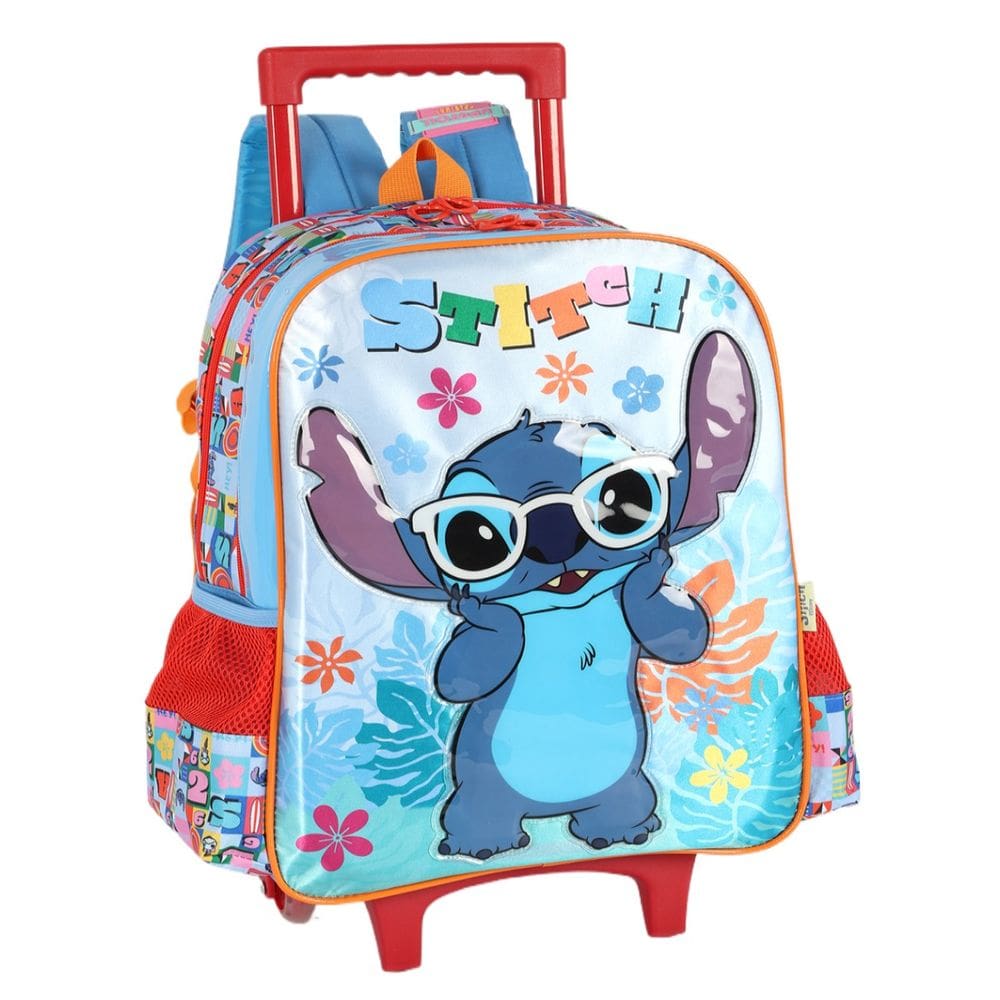 Mochila Grande Rodinha Lilo Stitch Reforçada Azul Disney
