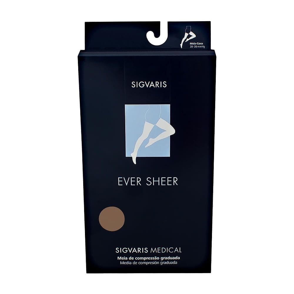 Meia Coxa (7/8) Sigvaris Ever Sheer 20-30mmHg Natural Ponteira Aberta P (Tamanho Pequeno) Longo (P3)