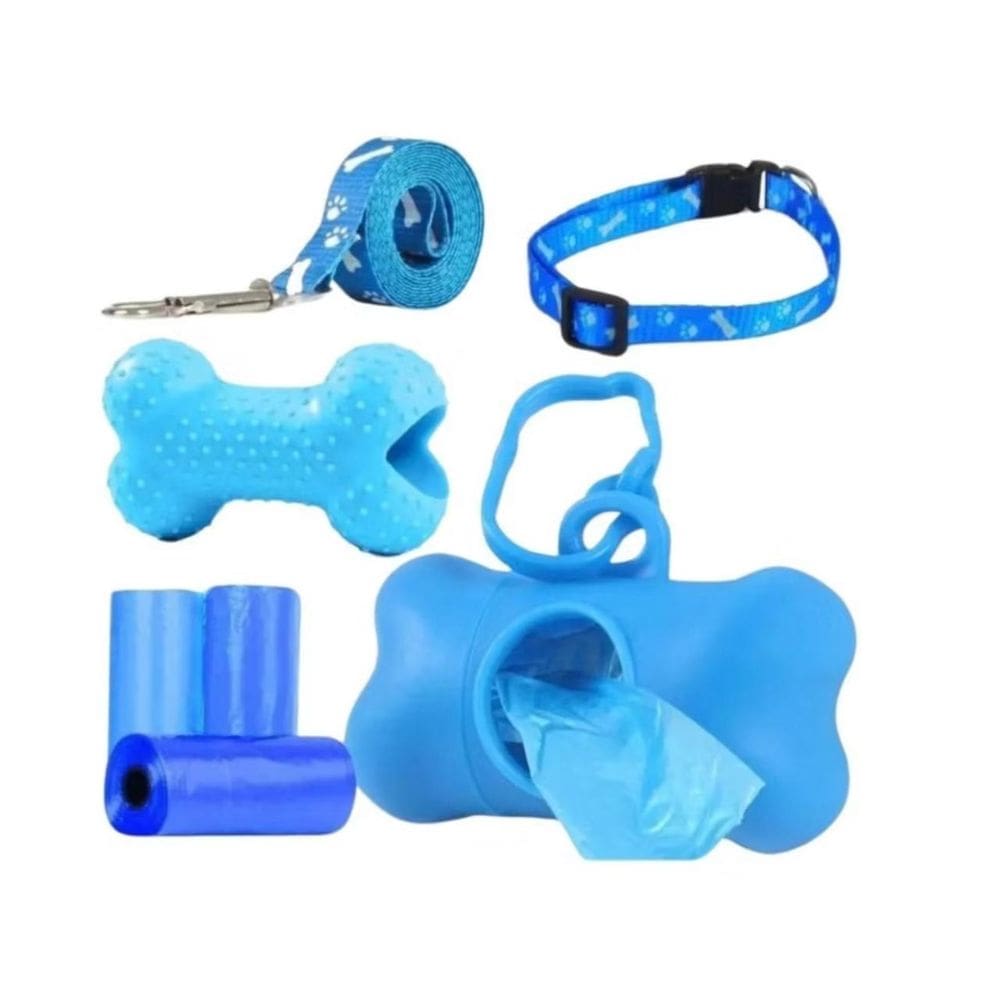 Kit Passeio Pet Cão Ou Gato 7 Peças Azul