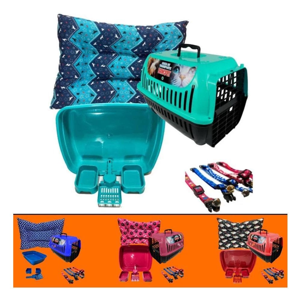 2X Kit Completo Gato Caixa Transporte Areia Colchonete Premi