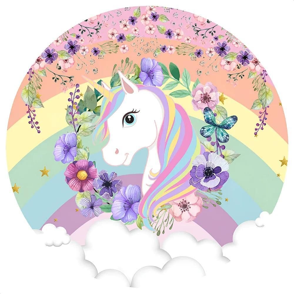 Painel Redondo Sublimado 1,5M Festa Tecido Elást - Unicórnio