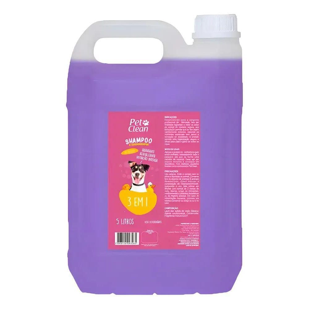 2X Shampoo 3 Em 1 Para Cães Gatos Banho Tosa Pet Clean 5 Lit