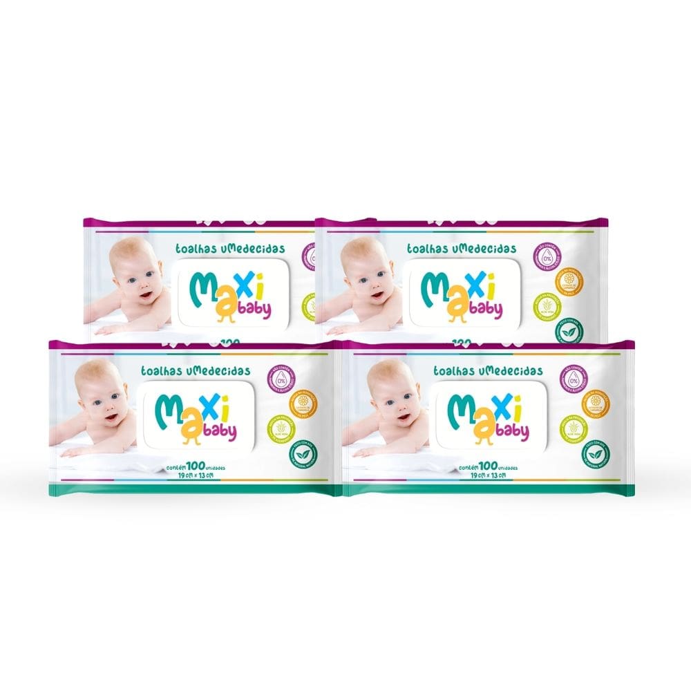 Kit 4 Toalhas Umedecidas Hipoalergênico 100un Cada Maxi Baby