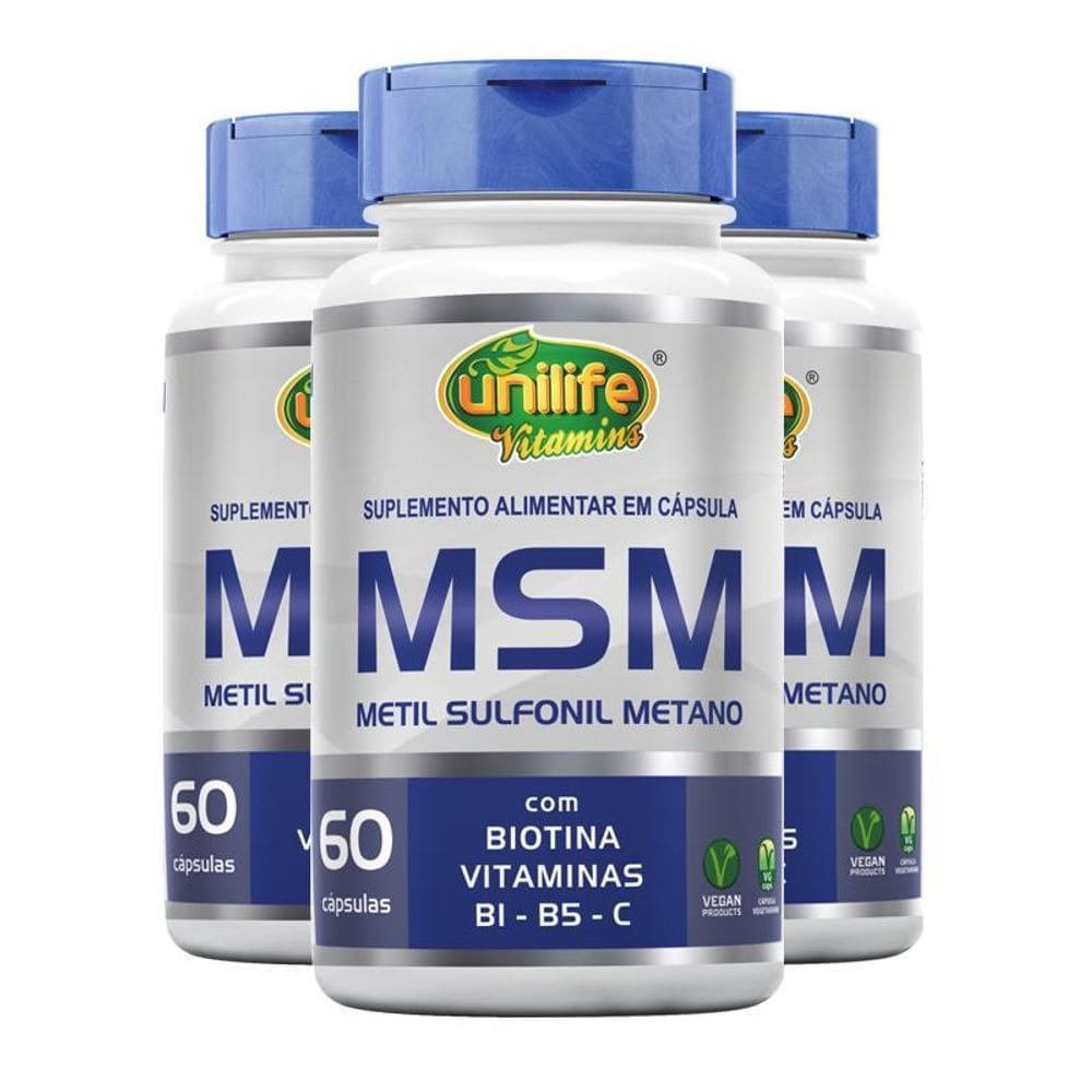Kit 3 Msm Metil Sufonil Metano Biotina Unilife 60 Cap