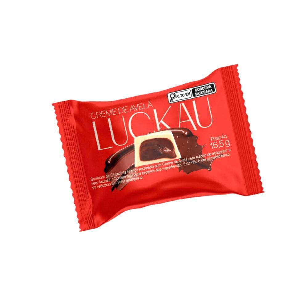 Bombom Luckau Chocolate Branco com Creme de Avelã Zero Açúcar 16,5g