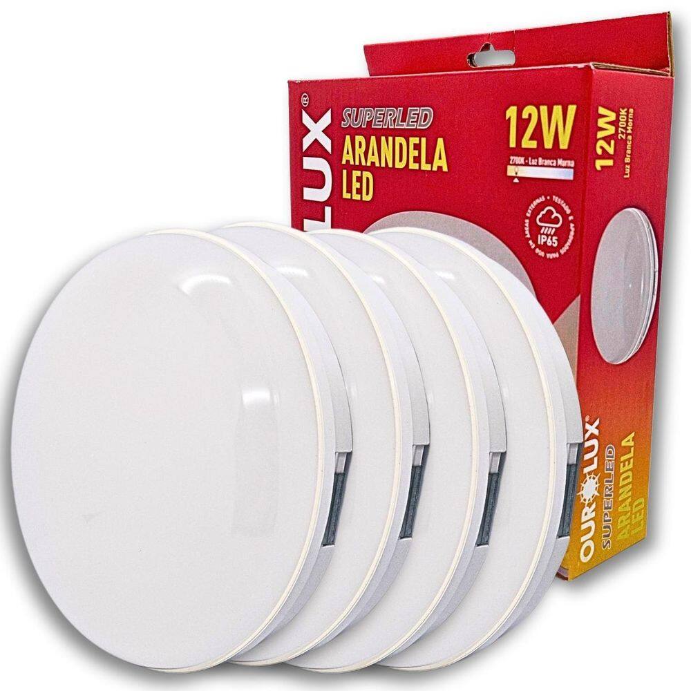 Kit 4 Luminárias Superled Arandela 12W 2700K Branco Quente