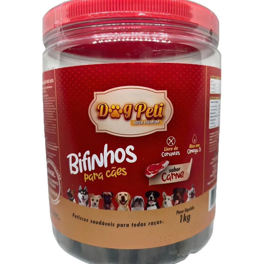 2X Dog Peti Super Premium Bifinho Para Cães 1Kg Carne Macio
