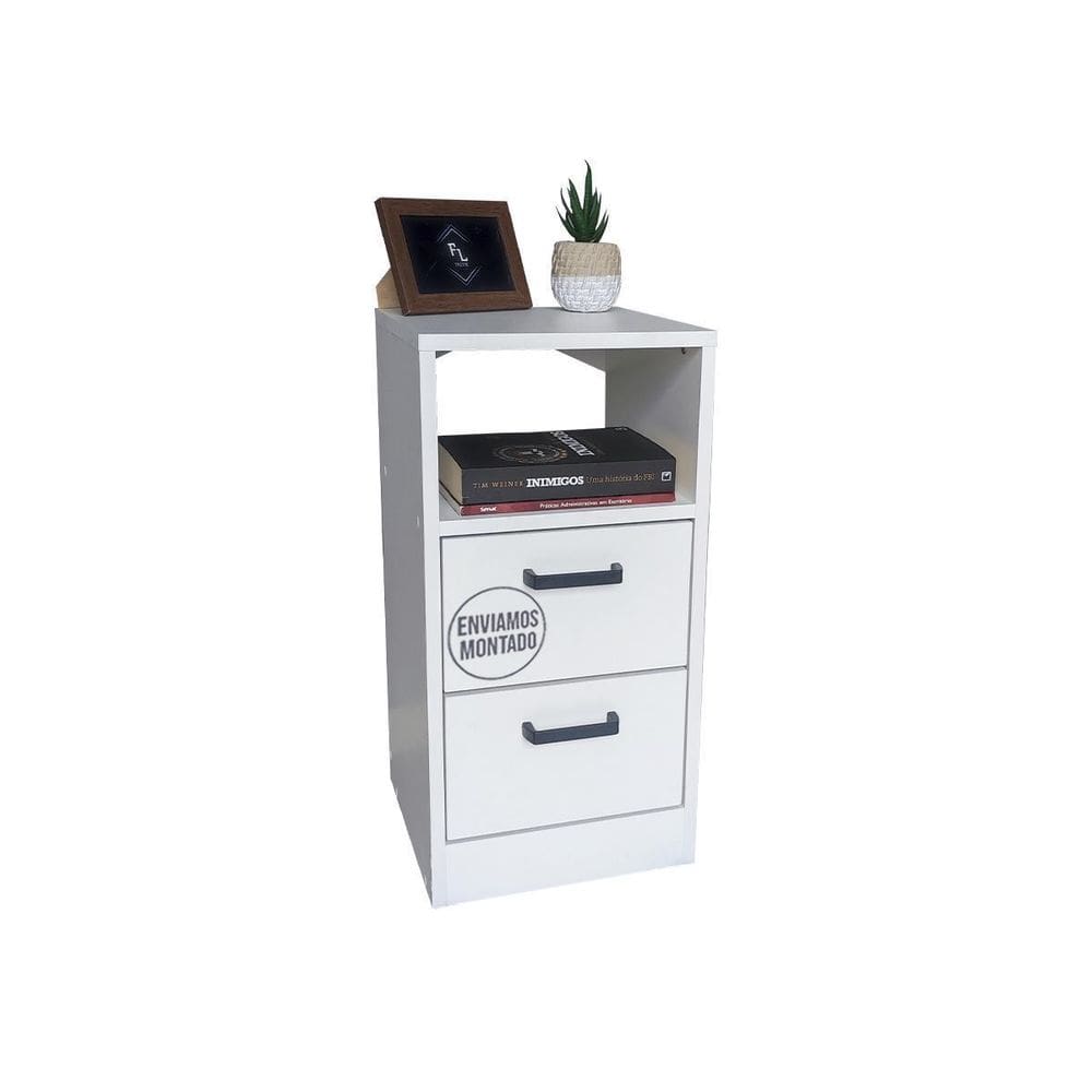 Mesa Cabeceira Branca 30Cm Gaveta Pux. Arquivo -Sem Rodinhas