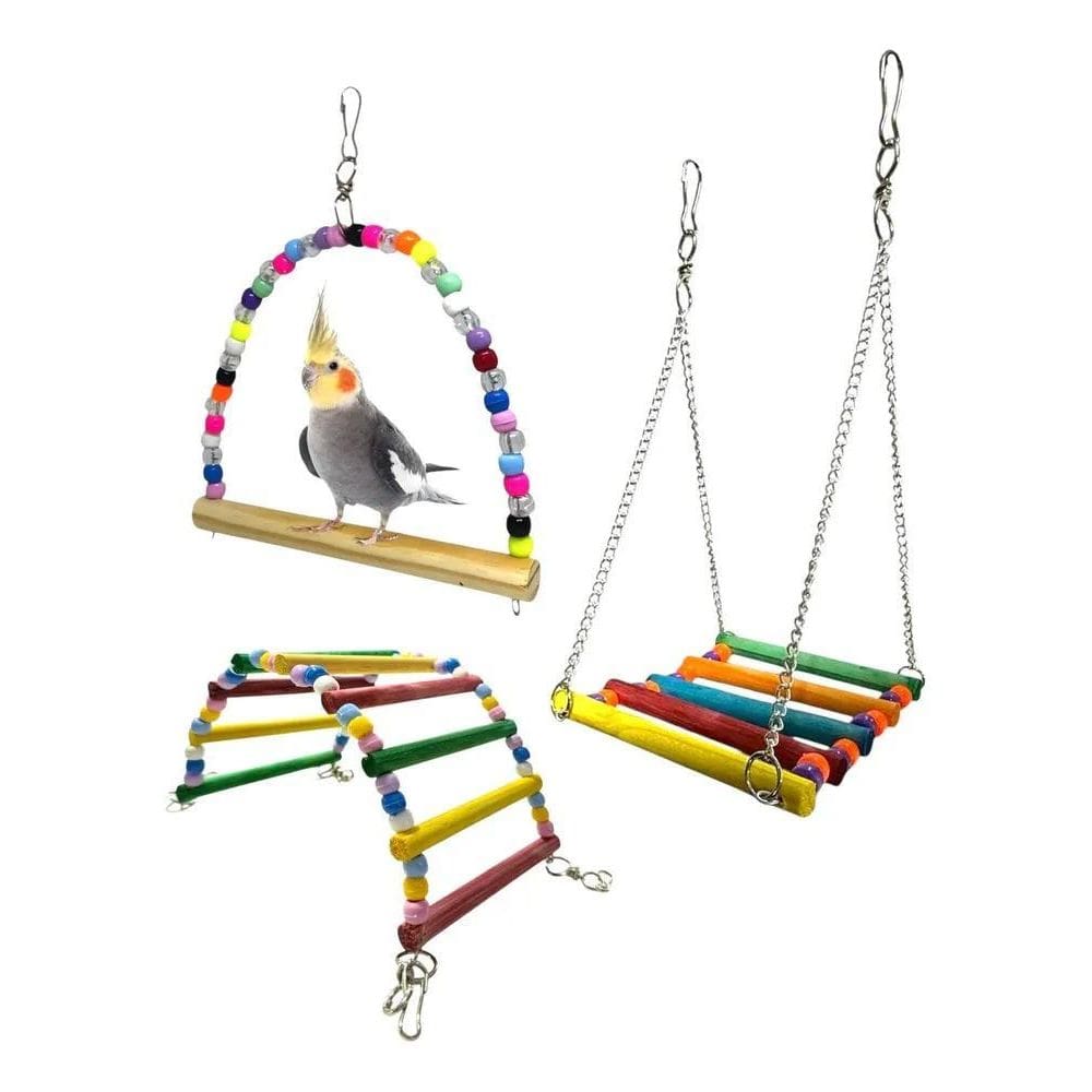 2X Kit 3 Balanços Colorido Poleiro Pra Calopsita Periquito A